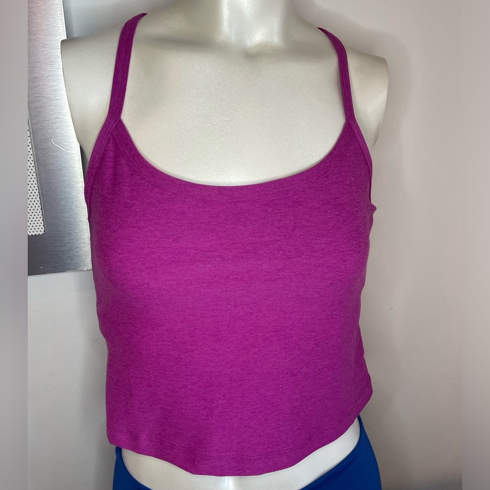 Beyond Yoga Spacedye Slim Racerback Cropped Cami- Magenta Heather (L)